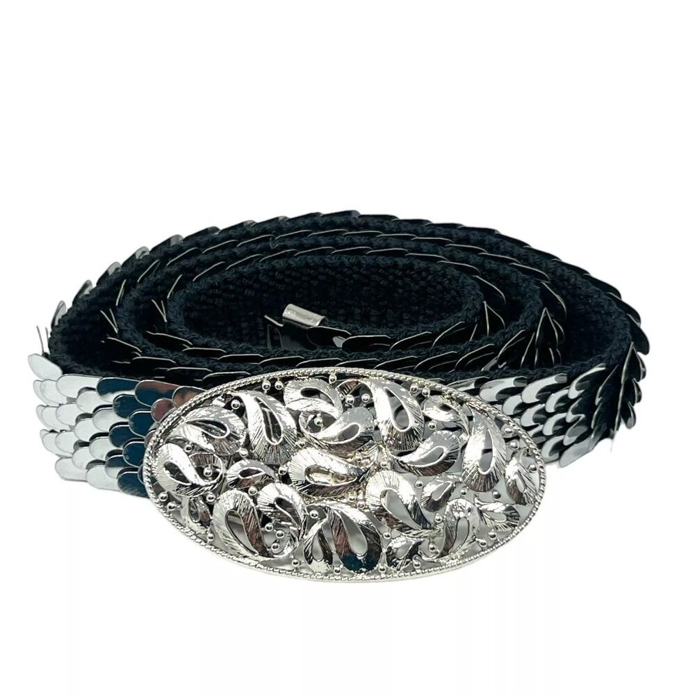 Vintage Women's Silver Tone Stretch Metal Metallic Waist Belt Size Small